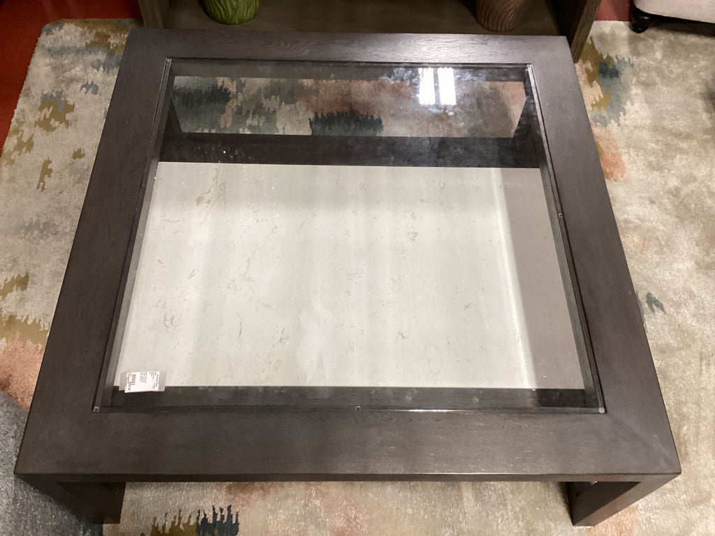 Sherrill North Shore Coffee Table/ Ash wood, travertine & glass 46x46x18