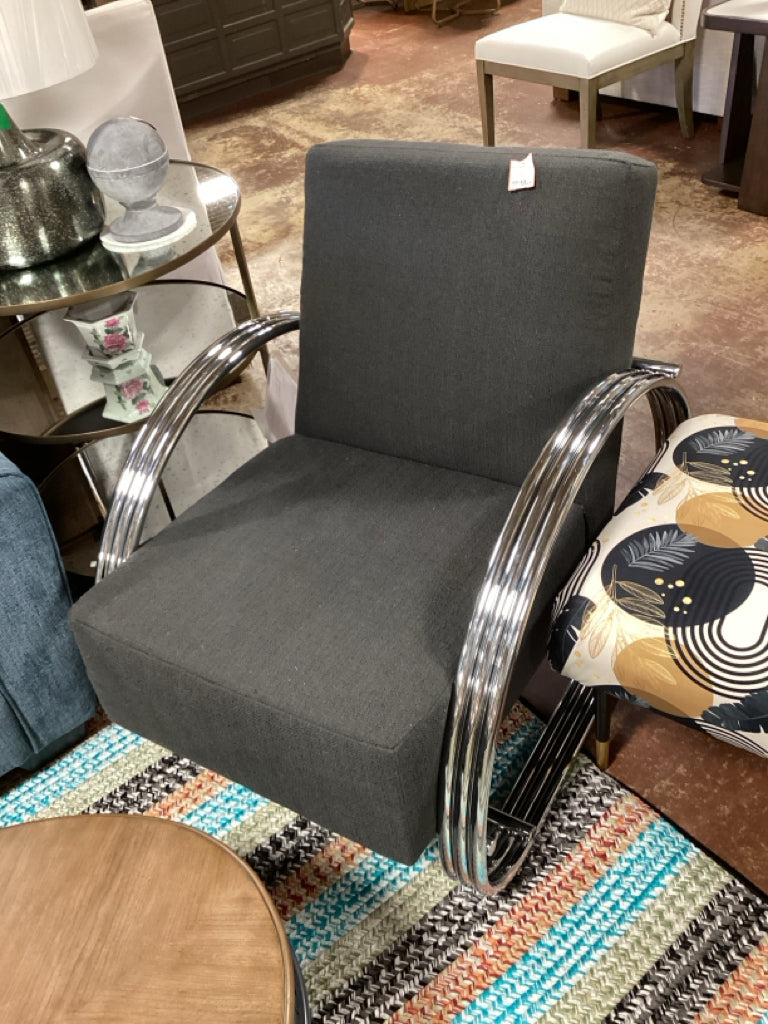 American Signature Modern grey & chrome lounge Chair 35 x 35 x 30