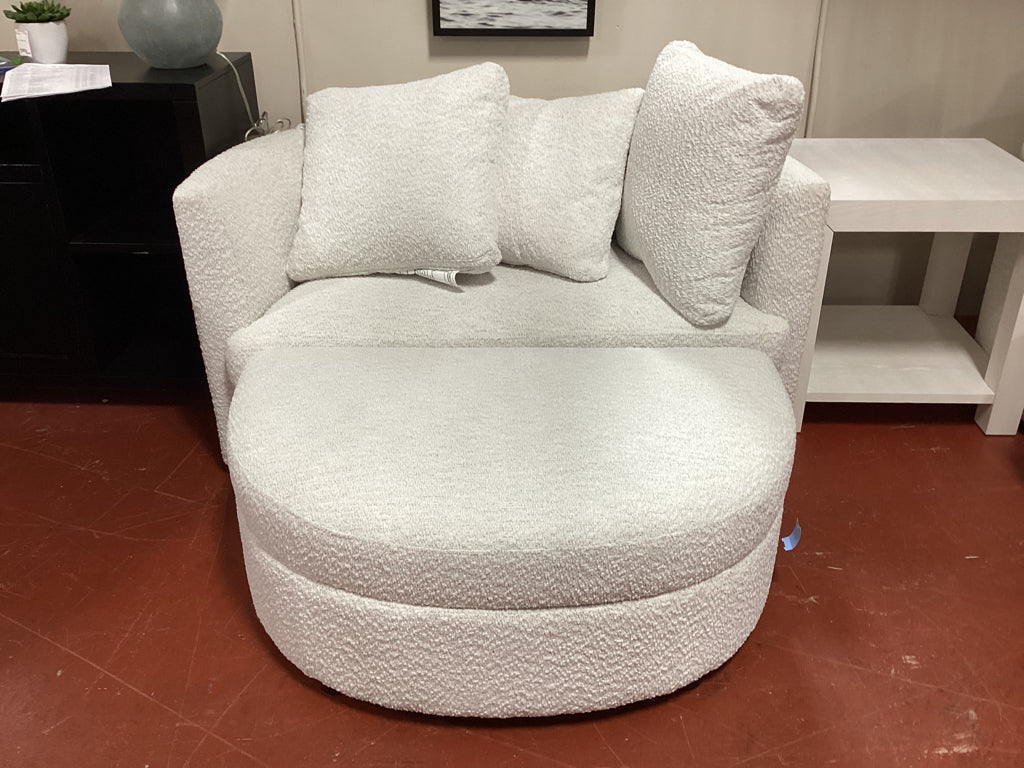 Cream Boucle Fabric Chair and Half  with Storage Ottoman