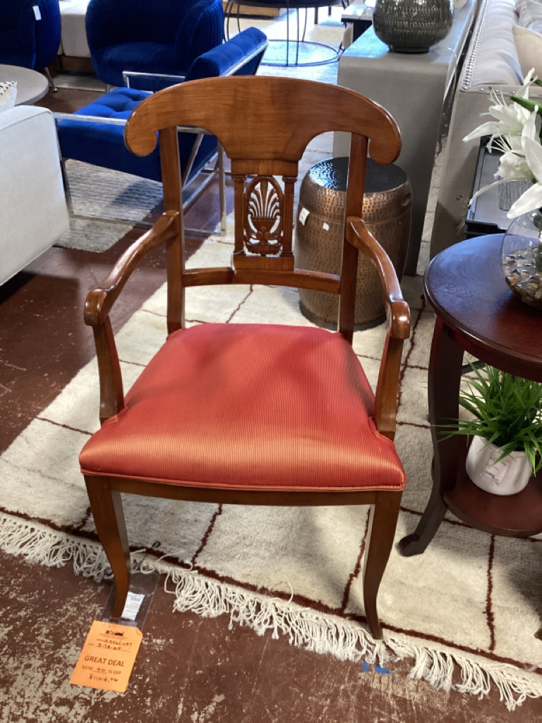 PAIR - Vintage Light Mahogany Pegged  Side Chair with Orange Silk Upholstery