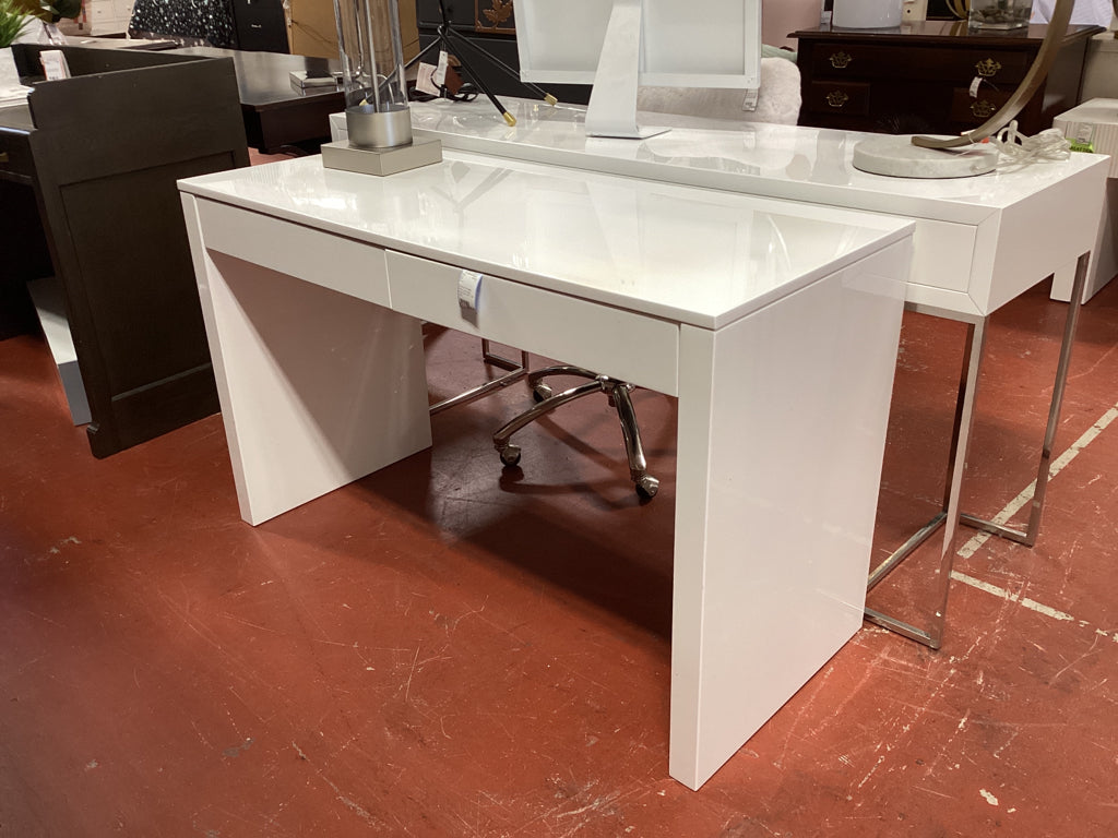 Runway 2-Drawer White Lacquered Wood Desk 48" X 29" X 20"