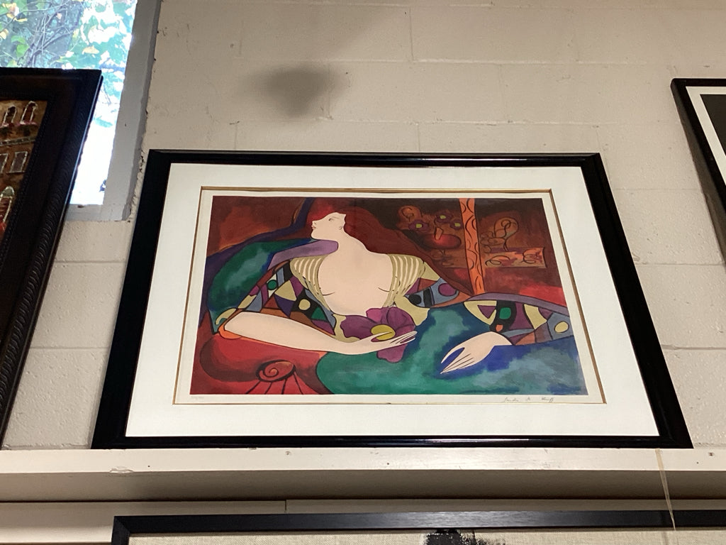 Linda Le Kinff Art, "La Chambre Rouge" Serigraph Blk Frame 38x32