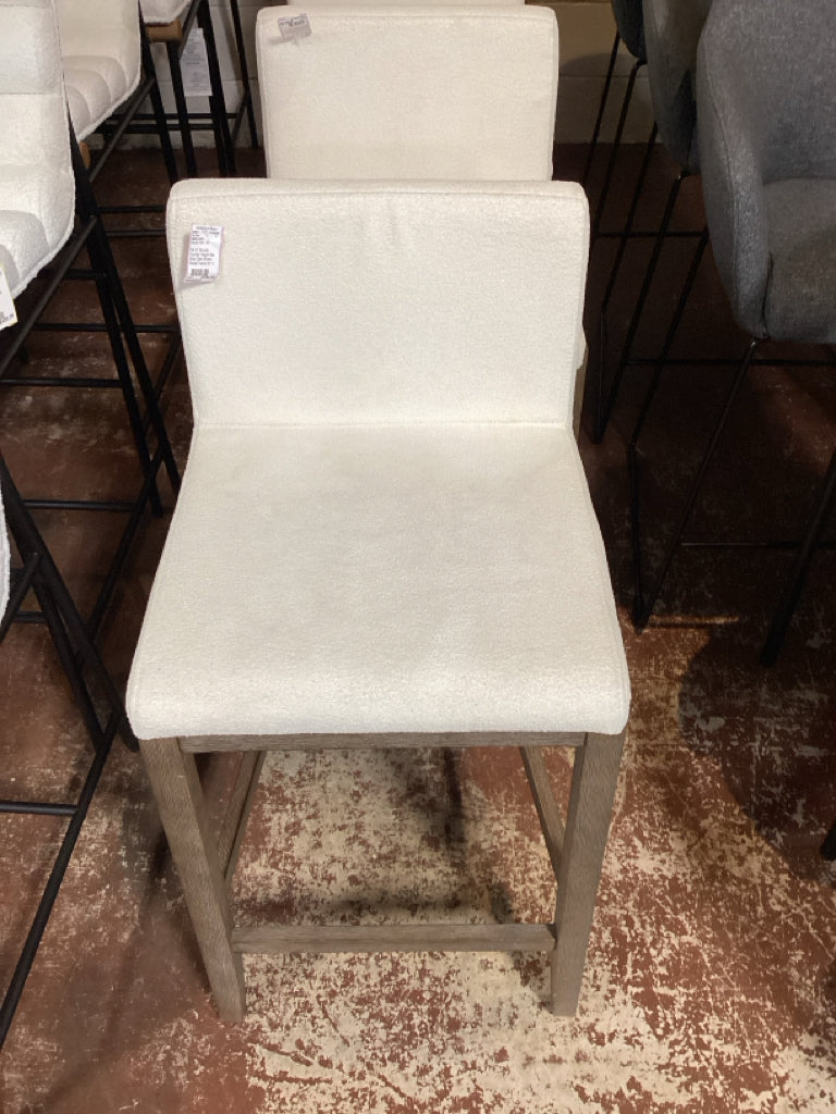 Pair of  Boucle Counter Height Bar Stool Dark Brown Wood Frame 25" H