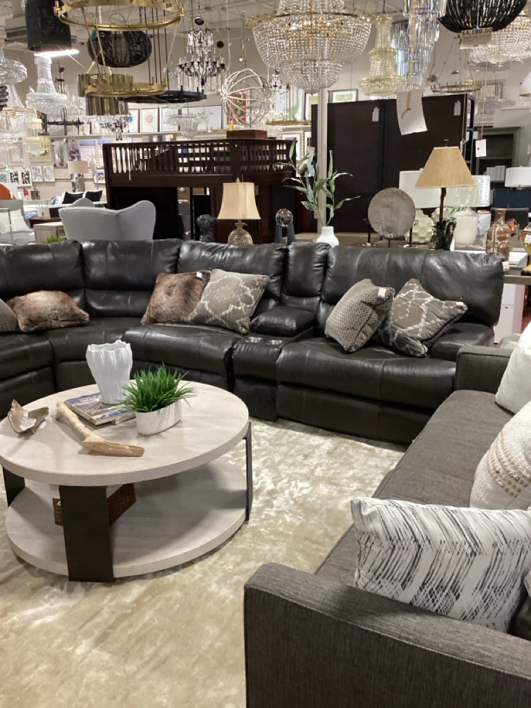 Leather Modular 7 Piece  Reclining Sectional 151"W x 170"D x 42"H - 9 Pillows