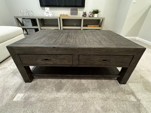 Pierina  reclaimed wood grey coffee table with 4 drawers; 50x32x19