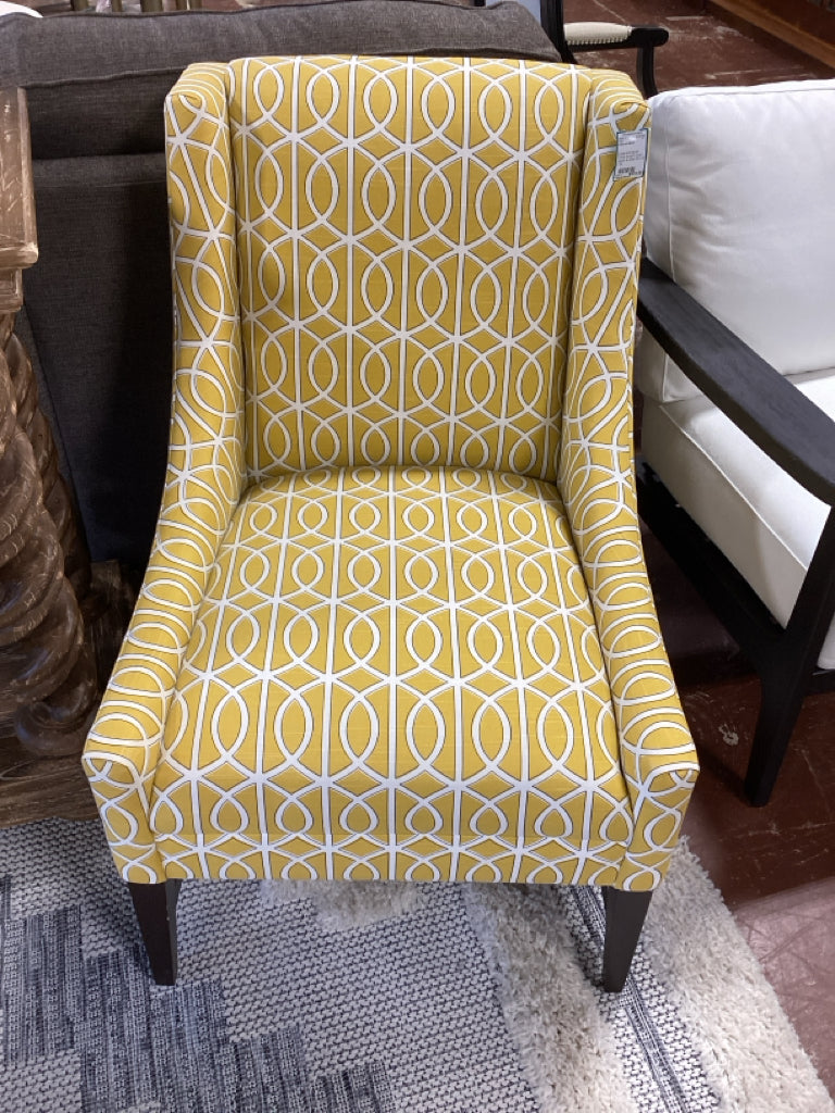Crate and Barrel Chloe Accent Chair / yellow & white 25 x 26 x 36