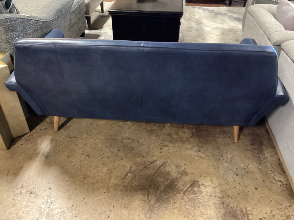 West Elm Loveseat / Denmark navy leather  2 seater / 66 x 32 x 32