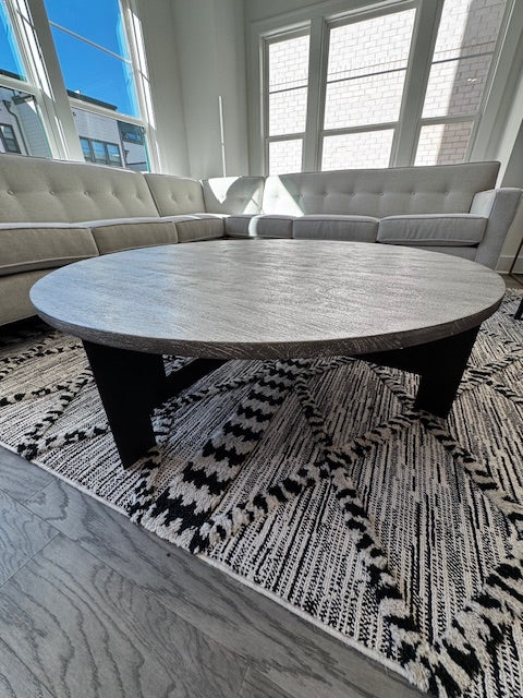 4 Hands  48" Round Coffee Table Grey Mango Wood & Gunmetal