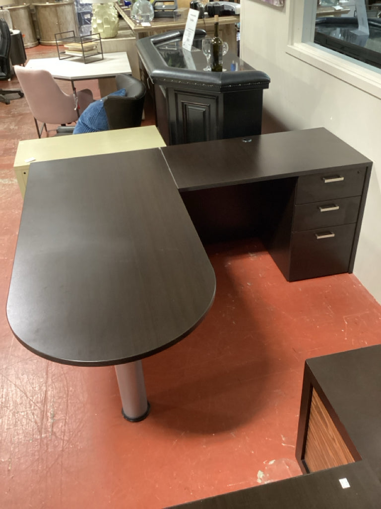 Desk /  Bullet nose L shaped black laminate 72 x 66