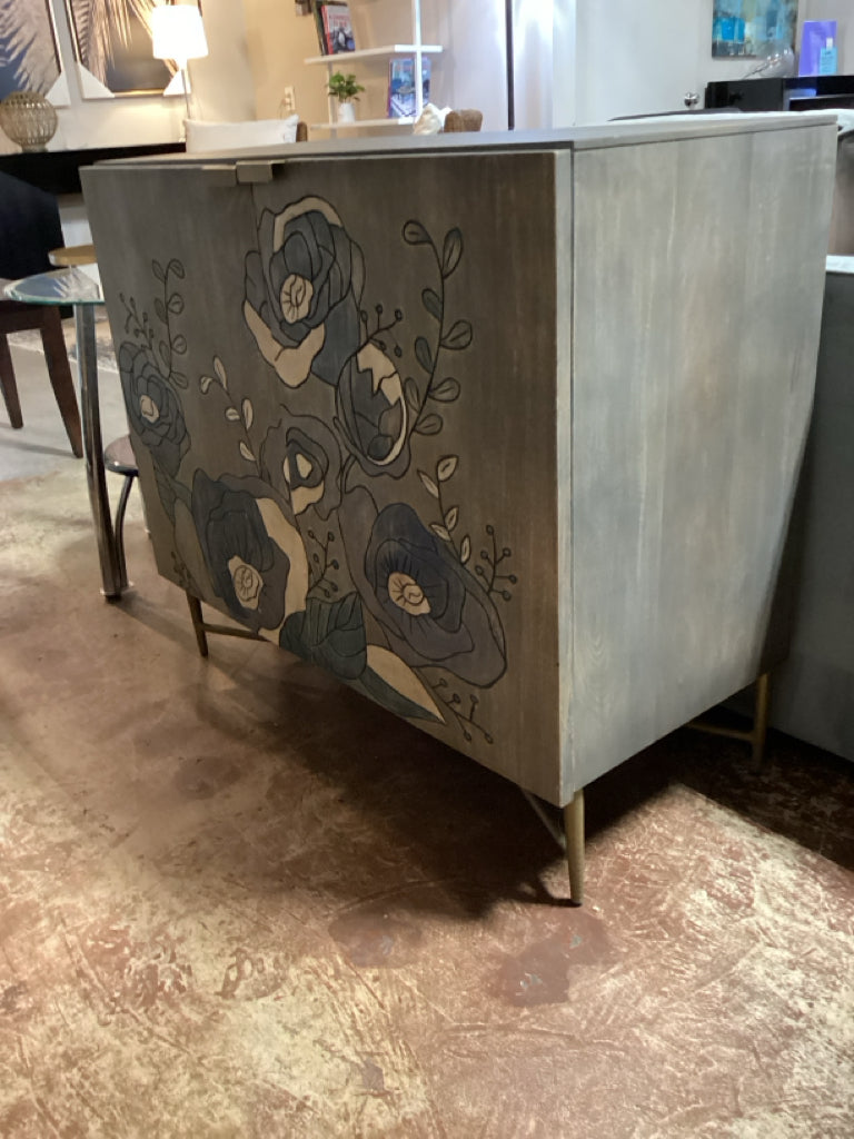 Hand Painted Grey Cabinet 19x35x39