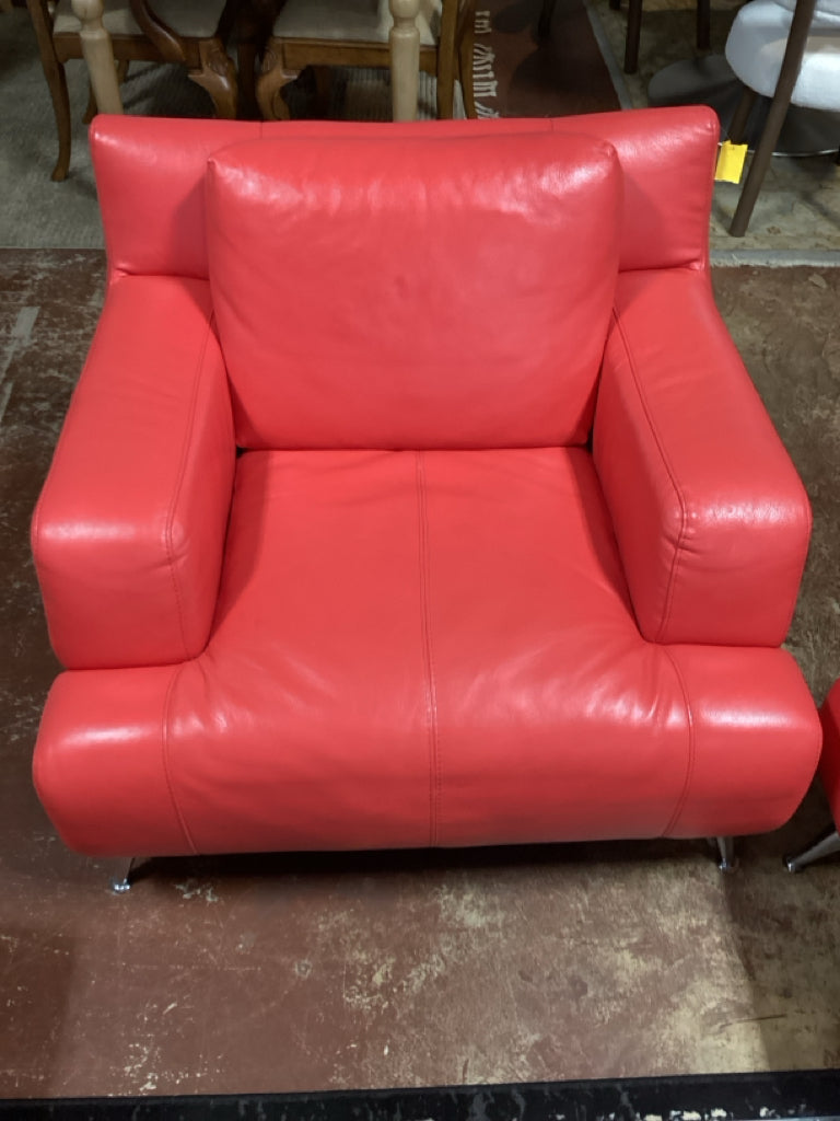 Chair / Red  Italian leather contemporary 39 x 40 x 30 high