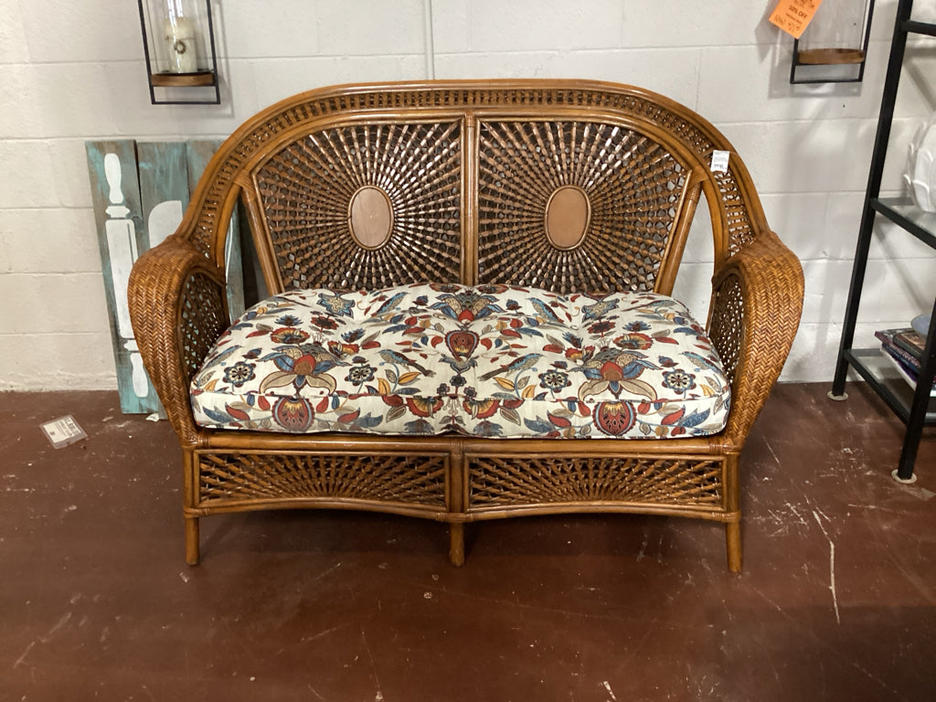 Pier One Azteeca Rattan Settee/Cushion and Table SET