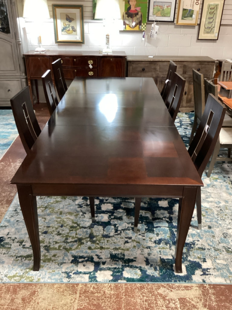 Stanley mahogany Dining Table, 70 x 44, 6 Chair Set  (2) 20" leaves