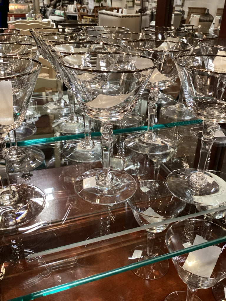 Set of 12 Elegant Platium Crystal Martini/Sherbert Glasses 6" Tall
