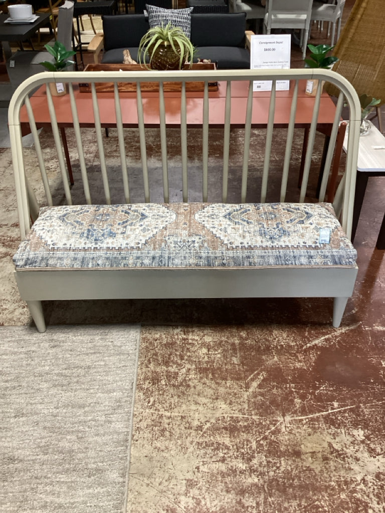 Bench/ Windsor style / woven seat cream beige & blue  57 x 19 x 40