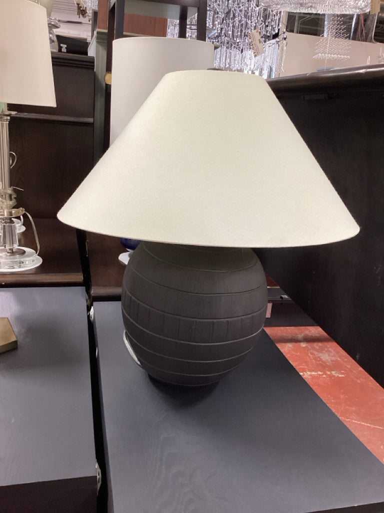 Four Hands Muji table lamp / charcoal base / white shade 24" high
