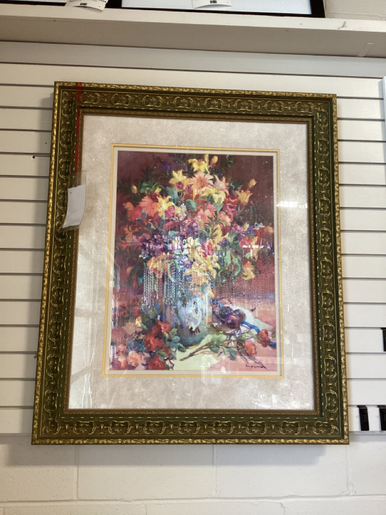 Gold Framed Art- Floral arrangement in vase by Nancy Lund 35x42