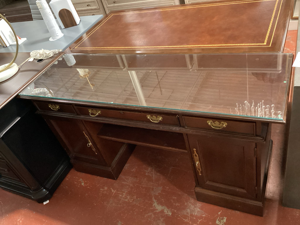Vintage Mahogany Sligh Desk/Credenza 60" 19" 30" with Glass Top