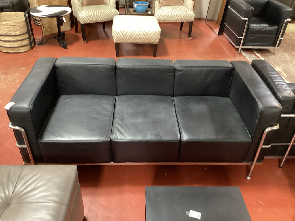 BLACK Leather w/ Chrome Base Le Corbruiser Sofa 72x30x26