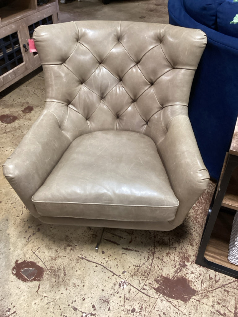 Tan tufted Office Chair with silver base