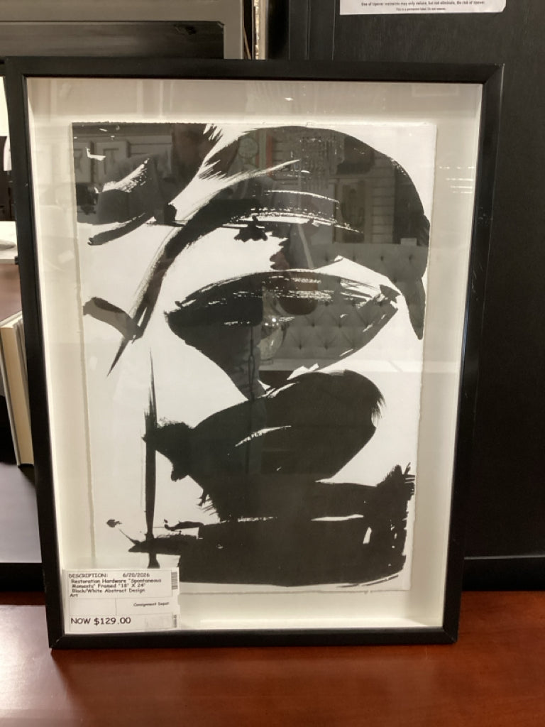 Restoration Hardware "Spontaneous Moments" Framed "18" X 24" Black/White Abstrac