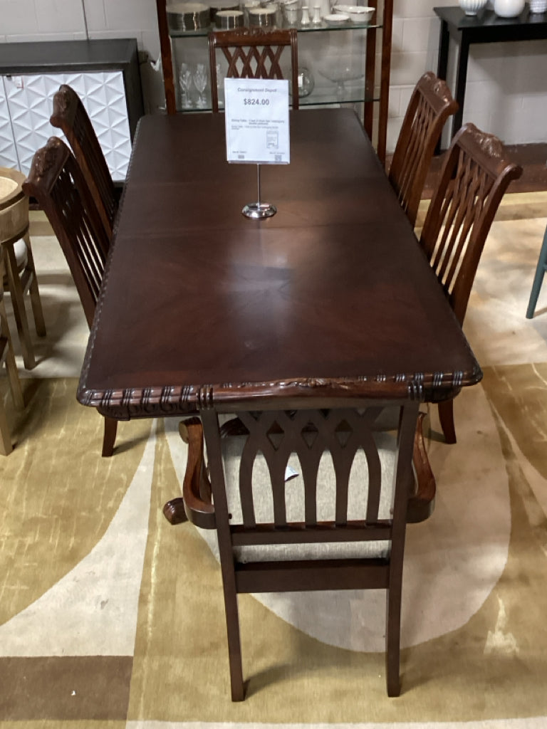 Dining Table , 1 leaf, 6 Chair Set / mahogany double pedestal