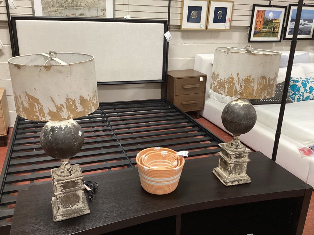 Pair of 28-Inch Rustic European-Inspired Design Lamps with Drum Shade