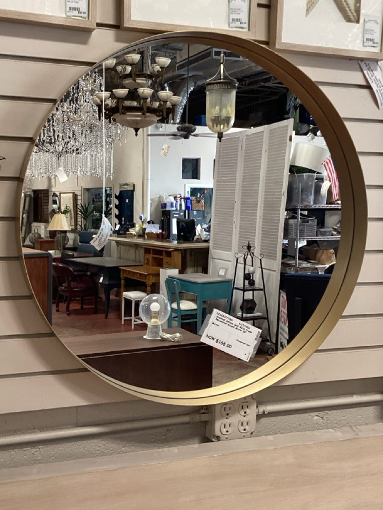 Brushed Antique Gold Metal Frame Decorative Accent Mirror 30"