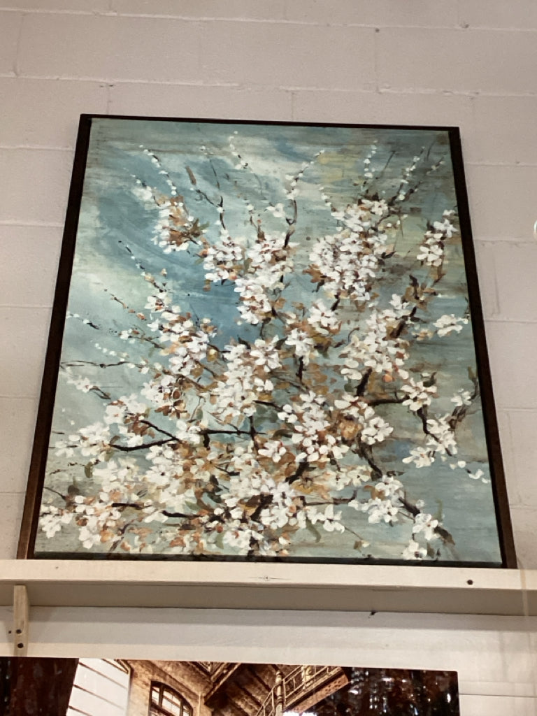 Framed Floral Blossoming Branches Soft Blue & Neutral Tones 32" X 42"