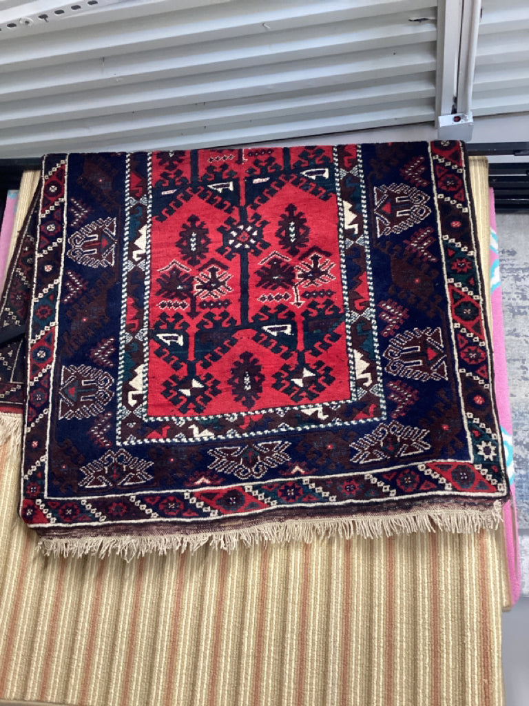 Vintage Turkish Red/Black/Cream 4' X 6' Rug