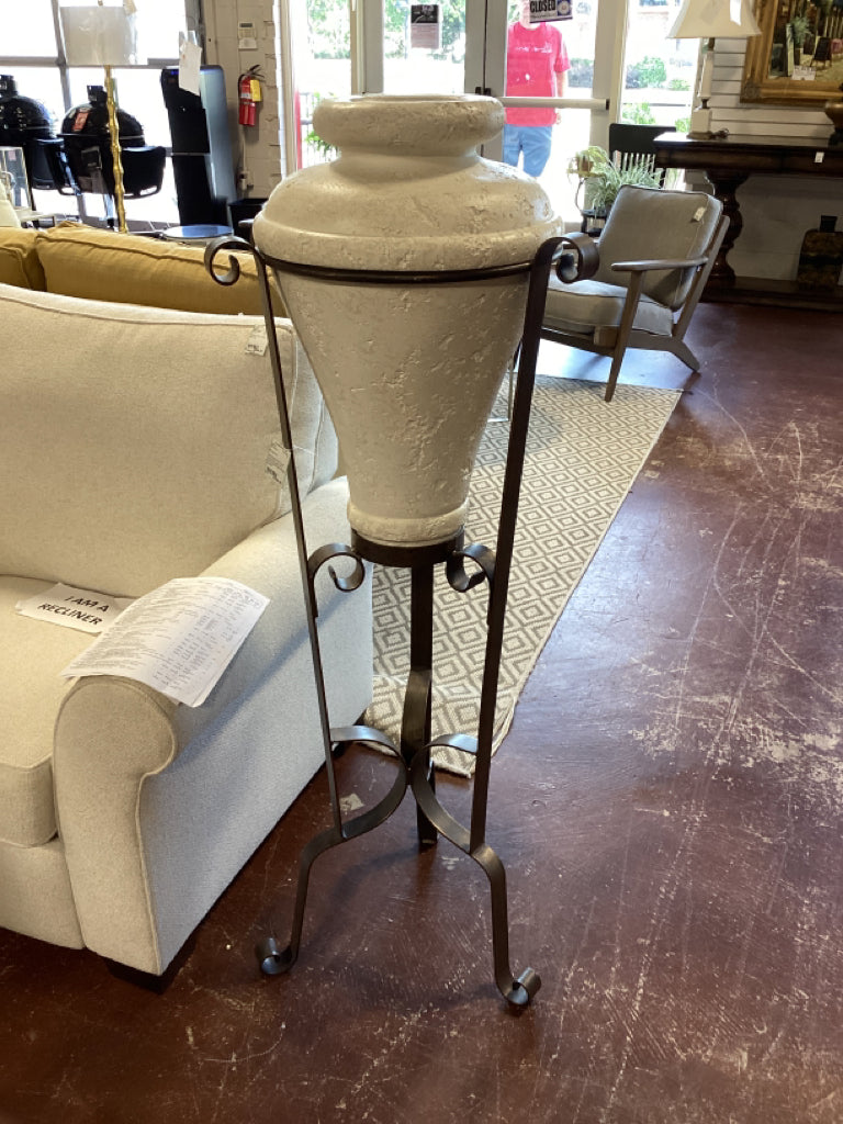 Decorative 55" Gold Tone Wrought Iron Plant Stand with White Planter