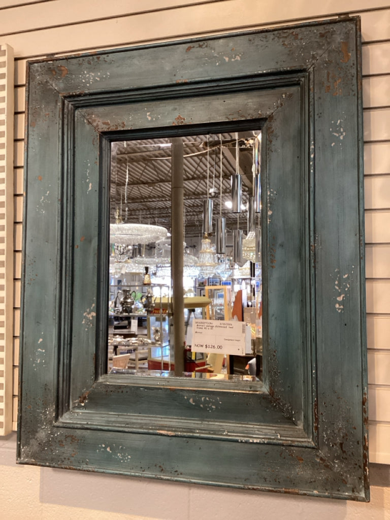 Mirror/ vintage distressed  teal frame 40 x 32