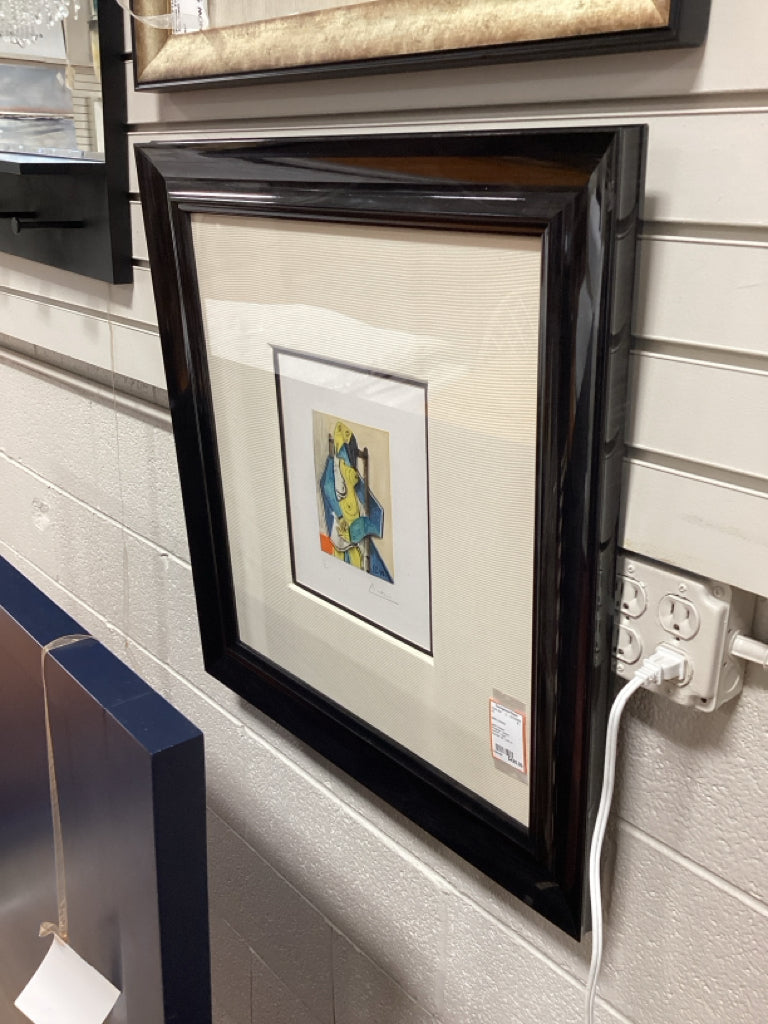 psblo picasso lithograph "seated woman" / black frame24 x26 [ cert on back)