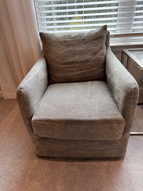 Four Hands Banks swivel chair, stonewash green as found