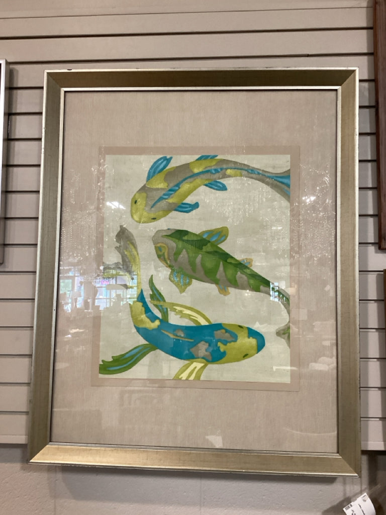 Decorative Koi Fish Print Framed & Matted Under Glass Black Framed  33" X 41