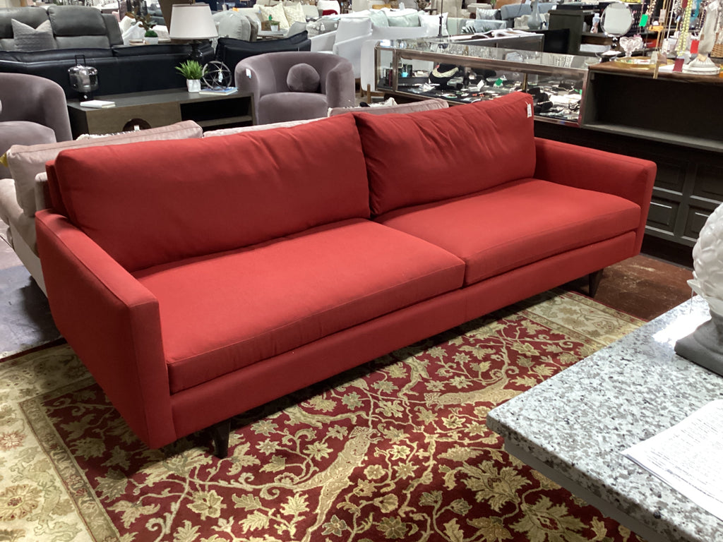 ROOM & B0ARD Red Fabric  Sofa 96" X 32" X 33"  (as found)