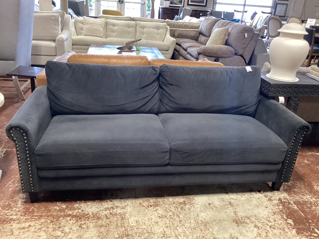 Sofa charcoal grey w/ nail head trim  82 x 31 x 31 high