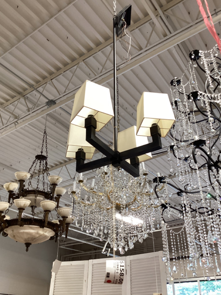 Black iron modern 4 light chandelier 22 x 22 x 48