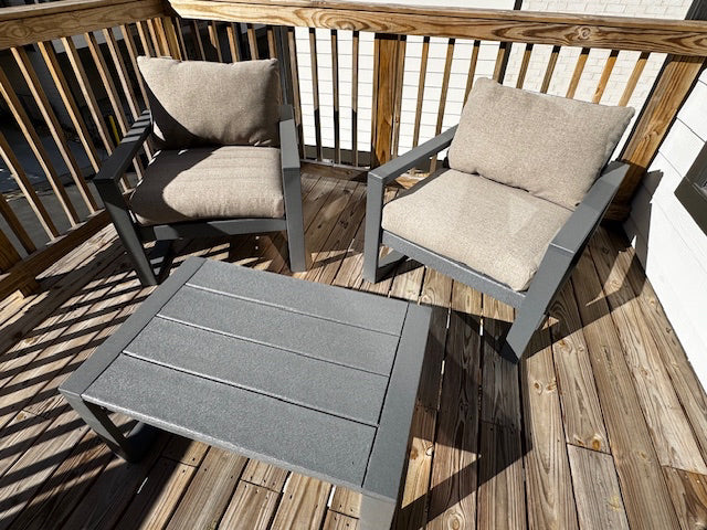 Pollywood Grey Newport 22" outdoor Coffee Table / 2 Prescott deep Seated Chairs