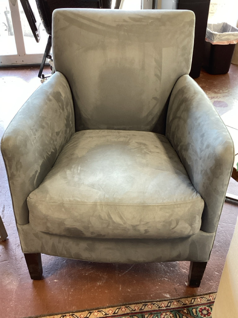 Chair/ blue-grey suede arm chair 28 x 30 x 36