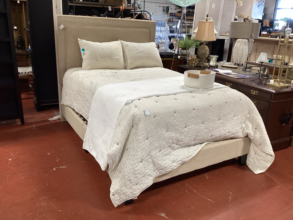FULL Upholstered Bed Khaki w/ Nailhead Trim HBFB Rails
