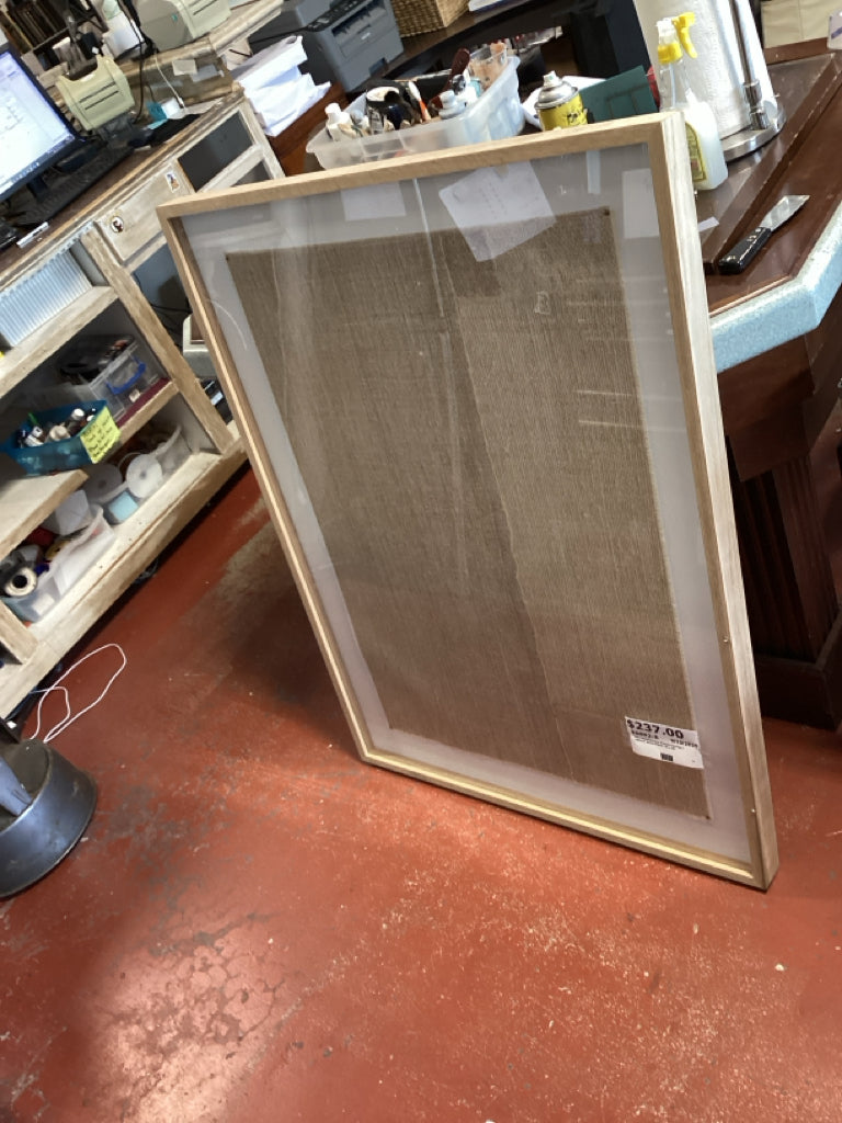Art / shadow box framed burlap / natural wood frame 36 x 48