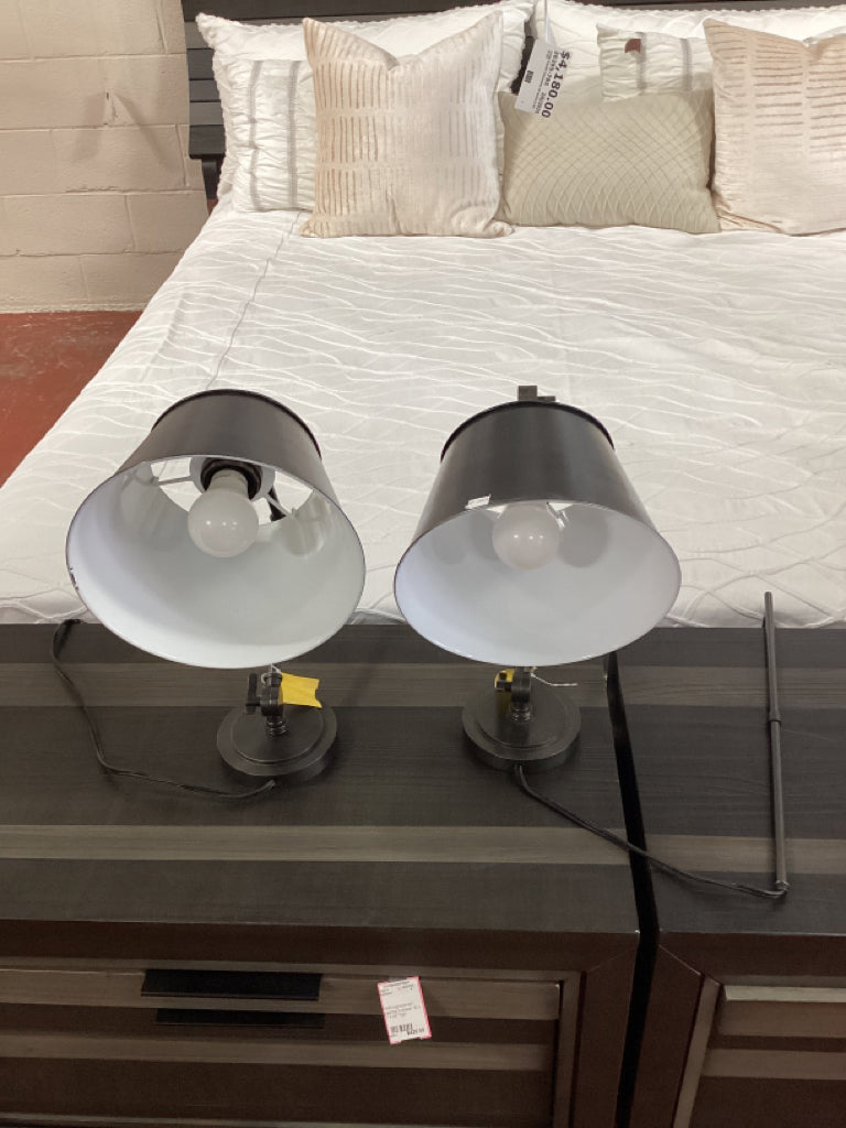 PAIR Restoration Hardware grey metal wall sconces / plug in