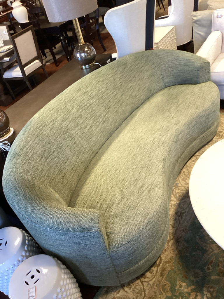 Custom Green  Tweed Curved Sofa 88"
