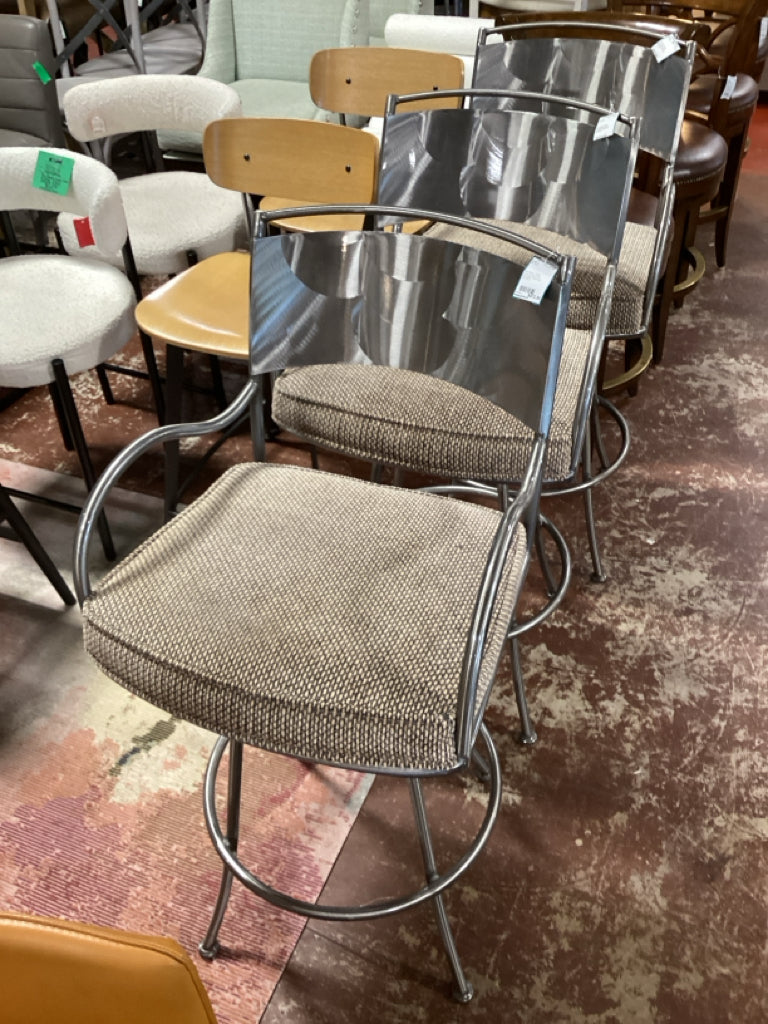 Bar Stools /Tobias brushed steel swivel bar stools / beige seat SET OF 3