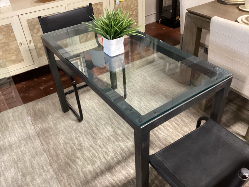 Crate and Barrel Modern Parson  Rectangular  Glass & Metal Table 28" X 48"