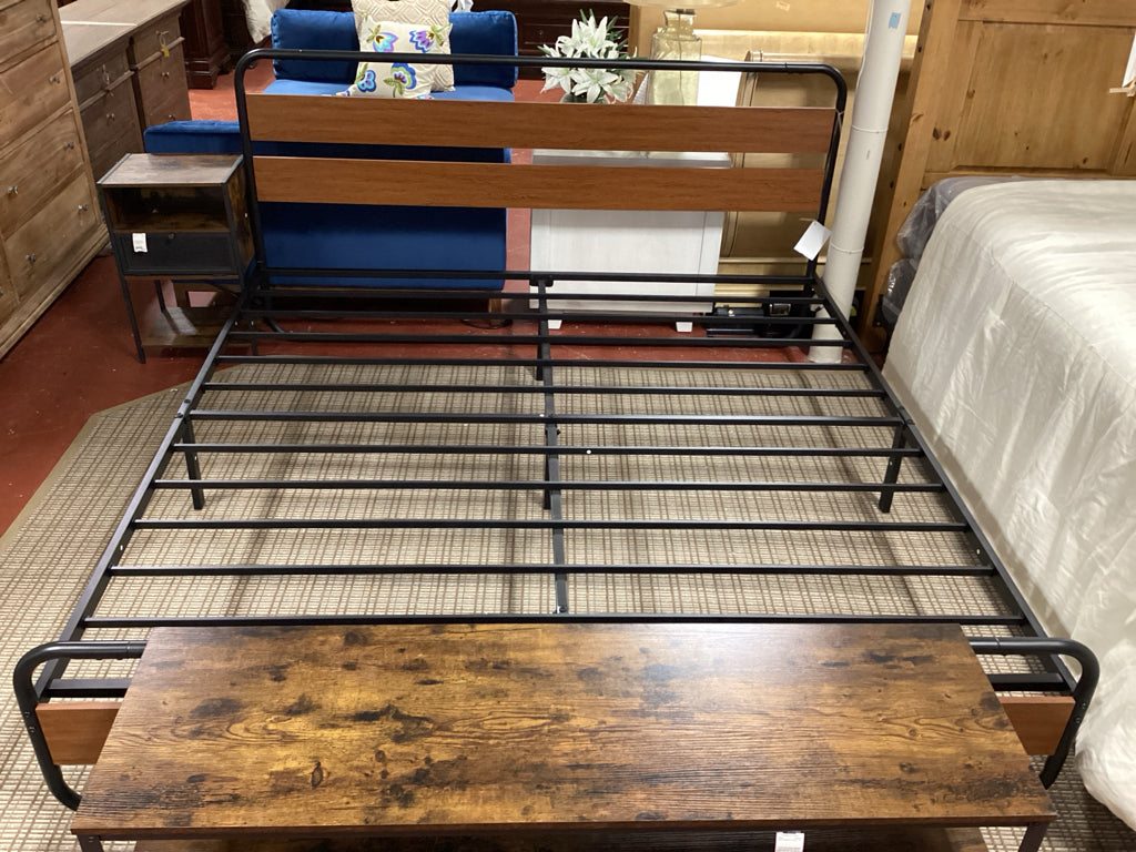 Modern Industrial King Bed  with Wood Panels HB/FB/Rails