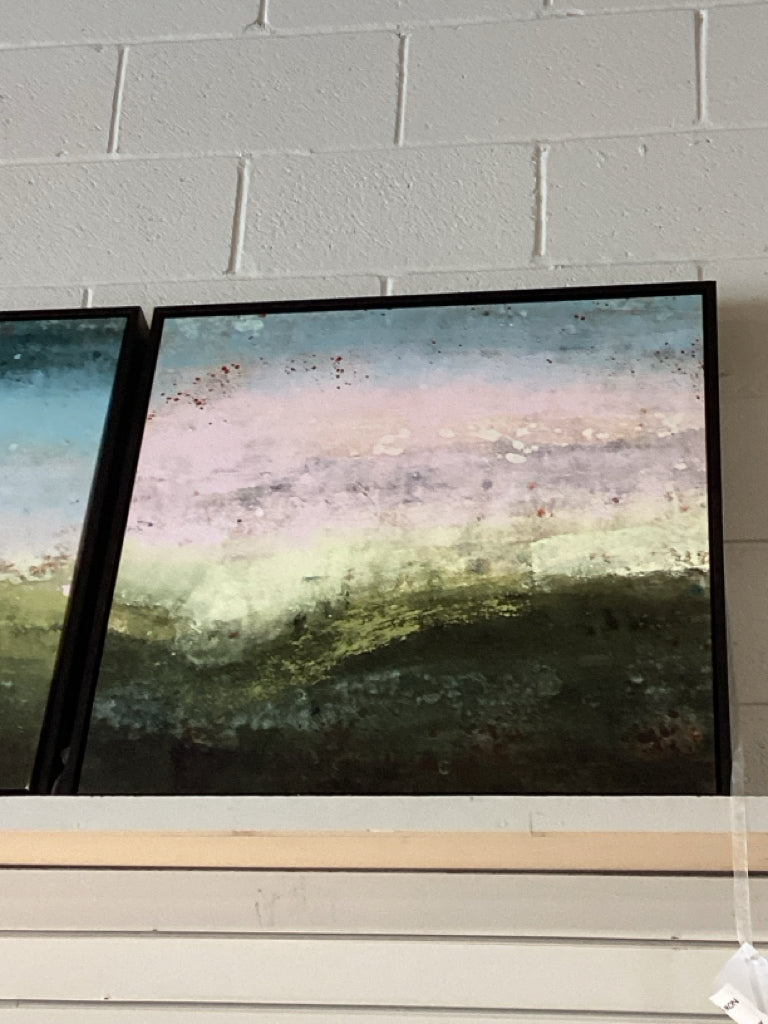 Myriad Framed Abstract Landscape Contemporary POale Blue/Blush/Olive/Cream