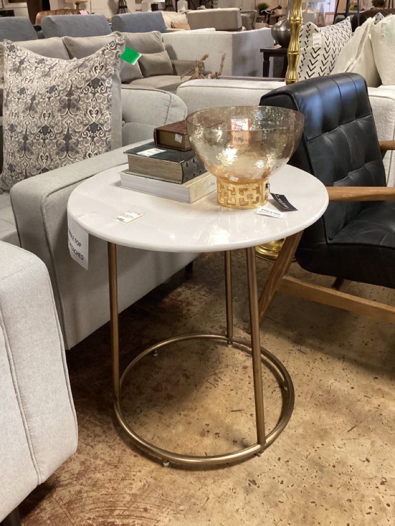 Side Table /Classic Home white & gold 24" round 25" high
