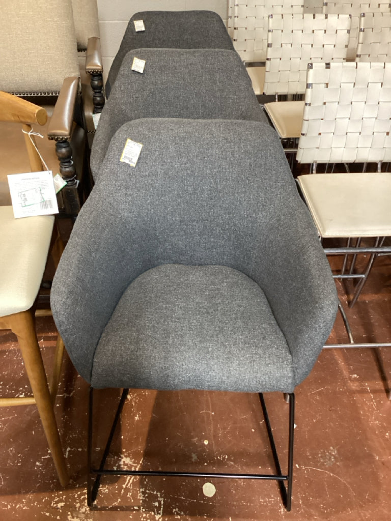 SET OF 3 -Contemporary Gray Upholstered Counter Height Bar Stools
